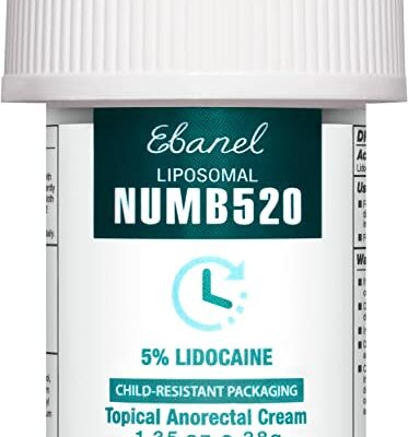 Ebanel 5% Lidocaine Numbing Cream, Pain Relief Cream Burn Itch Cream, 1.35 Oz 1-Pack, Topical Anesthetic Cream Maximum Strength with Vitamin E for Local and Anorectal Uses, Hemorrhoid Treatment