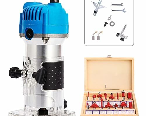 ENTROY Wood Router,110V 800W Compact Wood Palm Router,Router Tool Wood Trimmer Router,Laminate Milling Engraving Hand Machine Joiner for Woodworking Carving Trimming with 15 Pcs 1/4" Router Bits