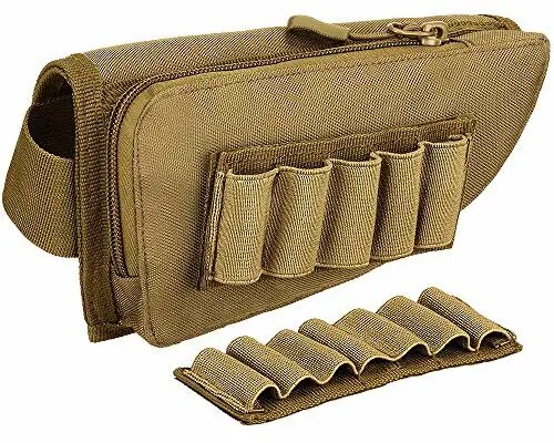 FARMSOLDIER Rifle Stock Pack Cheek Pad，Buttstock Ammo Holder Zippered Utility Pouch，Cheek Riser Padded Cheek Rest Pouch Tan