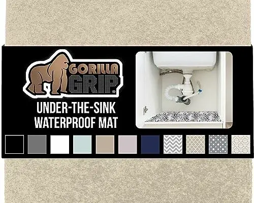 Gorilla Grip Non-Adhesive Under Sink Mat for Kitchen Cabinet, Waterproof Quick Dry Shelf Liner, Durable Absorbent Felt Mats for Bathroom Sinks, Protect Cabinets, Dresser, Easy to Trim, 24x30 Beige