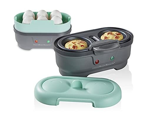 Hamilton Beach Sous Vide Style Electric Egg Bite Maker, Hard Boiled Egg Cooker & Poacher with Removable Nonstick Tray, Makes 2 in Under 10 Minutes, Teal (25511)