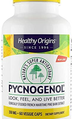 Healthy Origins Pycnogenol 150 mg - Premium Pine Bark Extract - French Maritime Pine Bark Extract for Heart Health, Skin Care & More - Gluten-Free & Non-GMO Supplement - 60 Veggie Caps