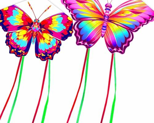 HENGDA KITE 2 Pack Butterfly Kite,for Kids and Adults,Easy to Fly,Excellent Fabric and Structure Design,The Pictures are Beautiful in high Definition,Suitable for Beginners(31x22)