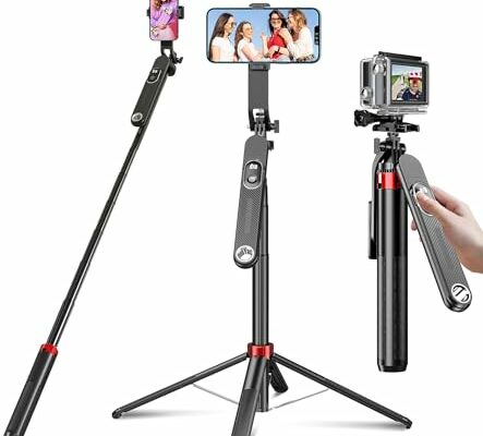 Huryfox Selfie Stick Phone Tripod - 71 inch Tall Cell Phone Holder with Detachable Wireless Remote, Phone Stand for Recording, Video and Picture, Compatible with iPhone, Android Phone, Camera & Gopro