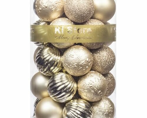 KI Store Champagne Christmas Balls 34pcs 2.36-Inch Christmas Tree Decoration Ornaments for Xmas Tree Holiday Wreath Garland Decor Ornaments Hooks included