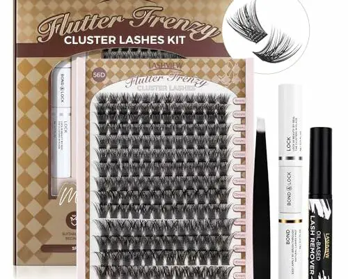 LASHVIEW 56D Diy Lash Extension Kit,Cluster Eyelash Extension Kit,Individual Lashes Kit,Cluster Lashes with Lash Bond and Seal,Lash Glue Remover and Lash Applicator