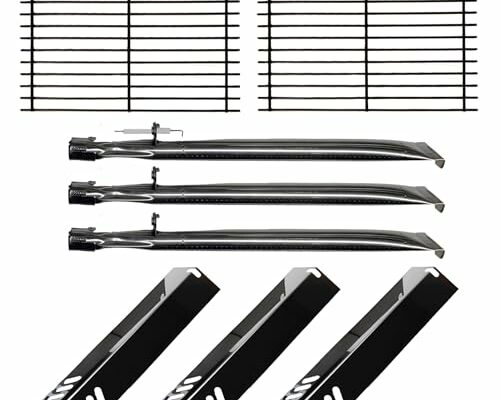 Master Cook 3 Burner Grill Repair Kit - Set of Two Porcelain Coated Cooking Grid,Three Porcelain Steel Replacement Heat Plates & 3 Stainless Steel Burners for Master Cook 3 Burner Grill Model