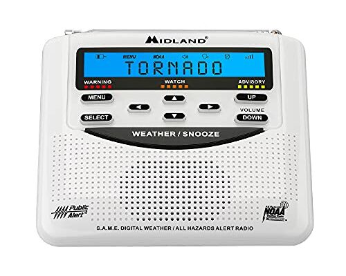 Midland - WR120B - NOAA Emergency Weather Alert Radio - S.A.M.E. Localized Programming, Trilingual Display, 60+ Emergency Alerts, & Alarm Clock (WR120B - Box Packaging)