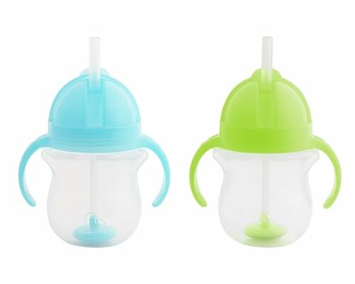 Munchkin® Any Angle™ Weighted Straw Trainer Sippy Cup with Click Lock™ Spill Proof Lid, 7 Ounce, 2 Pack, Blue/Green