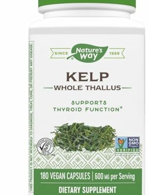 Nature's Way Kelp - Kelp Dietary Supplement - Supports Thyroid Function* - Iodine Supplement for Men & Women - Vegan & Non-GMO Project Verified - 180 Capsules