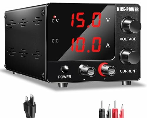 NICE-POWER DC Power Supply Variable 0~30V 0~10A, 3-Digits LED Display Current and Voltage Adjustable 150W Fixed with Encoder DC Bench Power Supply 15V 10A/30V 5A,Electroplating DIY etc DC Power Supply