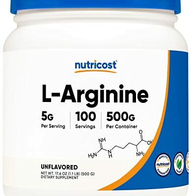 Nutricost L-Arginine Powder 500 Grams (1.1lbs) - Pure L-Arginine Powder - 5000mg Per Serving; 100 Servings