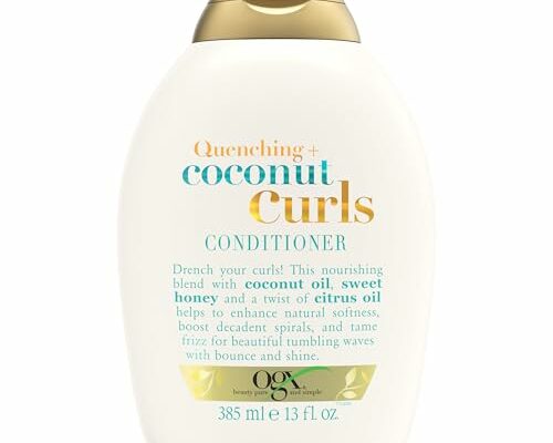 OGX Quenching + Coconut Curls Curl-Defining Conditioner, Nourishing Curly Hair Conditioner with Coconut /Citrus Oil & Honey, Paraben-Free with Sulfate-Free Surfactants, 13oz