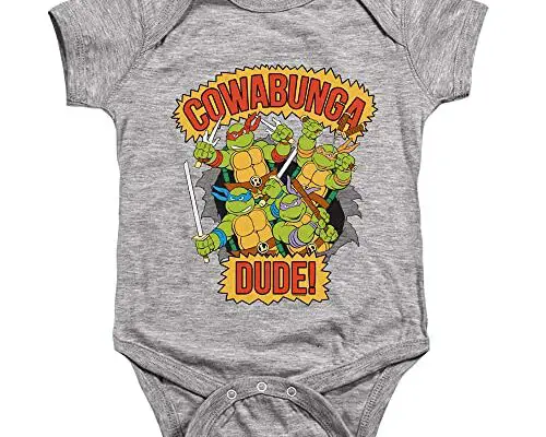 Popfunk Classic TMNT Teenage Mutant Ninja Turtles Cowabunga Dude Unisex Infant Snap Suit for Baby, Athletic Heather, 12 Months