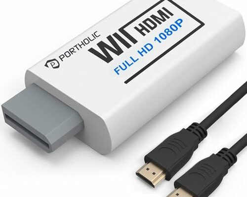 PORTHOLIC Wii to HDMI Converter 1080P for Full HD Device, Wii HDMI Adapter with 3,5mm Audio Jack&HDMI Output Compatible with Wii, Wii U, HDTV, Monitor-Supports All Wii Display Modes 720P, NTS