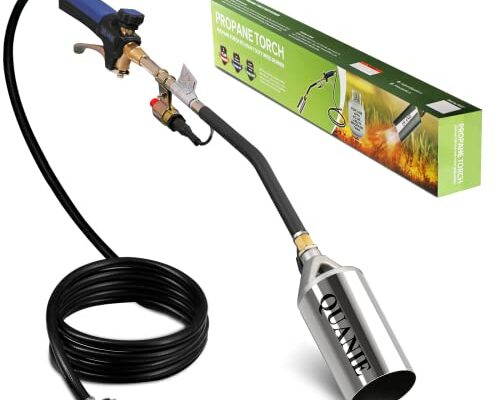 Propane Torch Burner Weed Torch High Output 1,200,000 BTU with 10FT Hose,Heavy Duty Blow Torch with Flame Control and Turbo Trigger Push Button Igniter,Flamethrower for Garden Wood Ice Snow Road (Blue