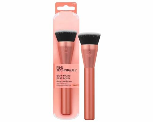 Real Techniques Glow Round Base Makeup Brush, For Liquid & Cream Makeup, Flat Top Foundation Brush For Buffing & Blending Up Coverage, Dense Synthetic Bristles, Vegan & Cruelty Free, 1 Count