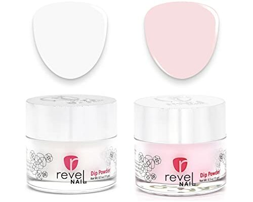 Revel Nail Dip Powder - Sheer Pink and French Powder Dip Nail Polish, Chip Resistant Dip Nail Powder with Vitamin E and Calcium, DIY Manicure, Erica & Veronica