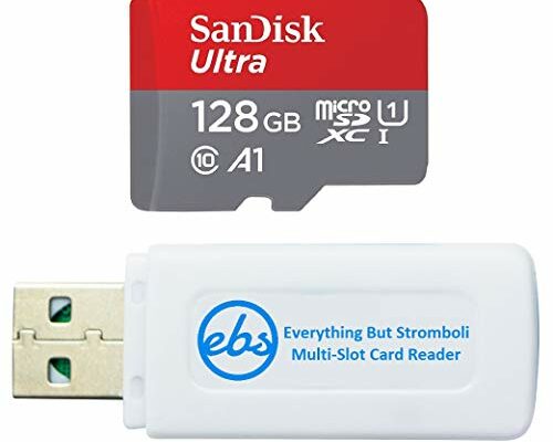 SanDisk Ultra 128GB Micro SD Card for Motorola Cell Phone Works with Moto E 2020, Moto E7, Moto G Power, Edge+ (SDSQUAR-128G-GN6MN) Bundle with (1) Everything But Stromboli MicroSD Memory Card Reader