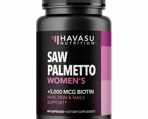 Saw Palmetto for Women + 5000 mcg Biotin Supplement - DHT Blocker Hair Health Vitamins - Supports Stronger Appearance of Hair for Women Post-Partum - Month Supply Vegan Women's Saw Palmetto