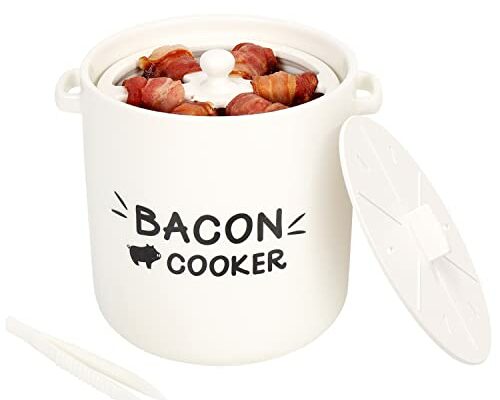 SOLIGT Ceramic Bacon Cooker for Microwave Oven - Splatter-Proof Design Microwave Bacon Cooker with Lid and Bonus Tongs - Easy Faster Bacon Maker for Yummy Crispy Bacon