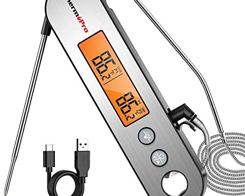 ThermoPro TP610 Digital Meat Thermometer for Cooking, Rechargeable Instant Read Food Thermometer with Rotating LCD Screen, Waterproof Cooking Thermometer with Alarm for Grilling, Smoker, BBQ, Oven