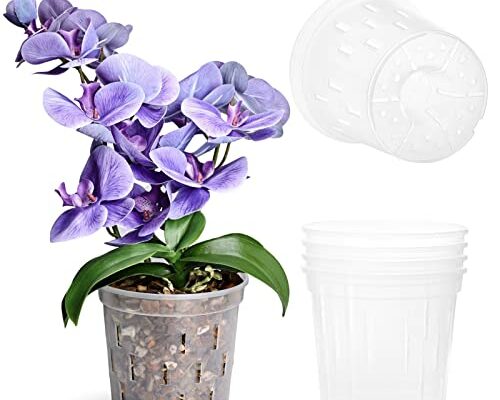 TRUEDAYS 4 Pack Orchid Pots with Holes, 6 Inch Clear Plastic Pots for Plants, Flowers