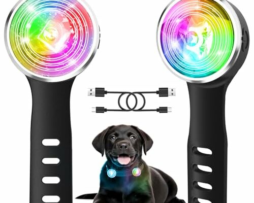 Tubasion 2-Pack Dog Lights for Night Walking, Upgraded 8 Modes Rechargeable Dog Collar Lights for Nighttime Clip On, IP66 Waterproof and Silicon Band Safety Lights for Dog Collars