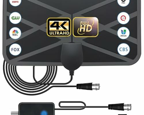 TV Antenna - TV Antenna for Smart TV Indoor, Long Range Reception Digital HD TV Antenna with Amplified Signal Booster, Tv Antenna Indoor for Local Channels Support 4K 1080P - 16.5 ft Long HDTV Cables