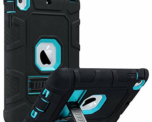 ULAK iPad Mini Case, iPad Mini 2 Case, iPad Mini 3 Case, (Not for iPad Mini 4) Three Layer Heavy Duty Shockproof Protective Case for iPad Mini,iPad Mini 2,iPad Mini 3 with Kickstand (Aqua Blue/Black)