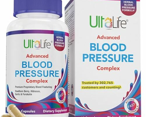 ULTALIFE Blood Pressure Supplements - Advanced Blood Pressure Supplement Complex - Hawthorn Berry, Hibiscus, Garlic, Forskolin - 14 Vitamins & Herbs, 30 Day Supply in Veggie Capsules