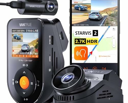 Vantrue S1 Pro 2.7K Front and Rear 5G WiFi Dual Dash Cam, STARVIS 2 HDR Night Vision, 1440P 60FPS Hidden Dash Camera for Cars, Built-in GPS, Voice Control, 24 Hours Parking Mode, Support 512GB Max