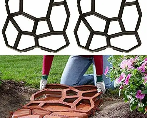 Walk Path Maker, 2 Packs Plus Size: 18.9 x 18.9 x 1.8 inch Pathmate Stone Moldings Paving Pavement Concrete Molds and Foams Stepping Stone Paver Walk Way Cement Mold