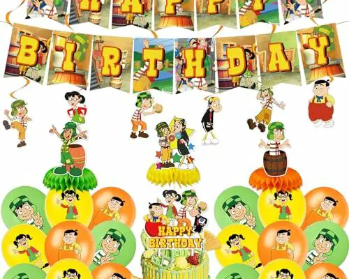 ZZLLOVE El Chavo Party Decoration, El Chavo Mexican TV Sitcom Theme Birthday Banner Honeycomb Centerpieces Cake Topper Sitcom Fans Party Latex Balloons for Birthday Baby Shower Party Supplies