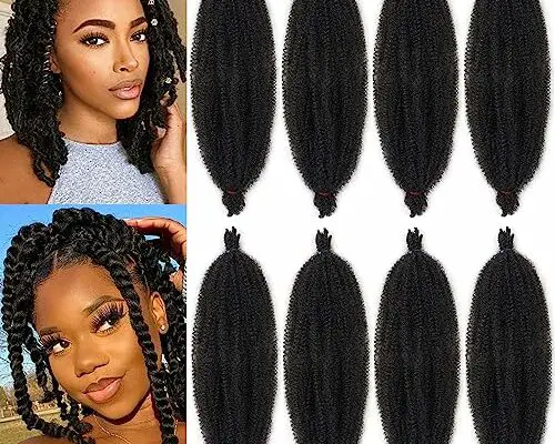 8 Packs Pre Separated Springy Afro Twist Hair 12 Inch Short Spring Twist Hair For Distressed Soft Locs Natural Black Marley Twist Crochet Braiding Hair Synthetic Hair Extension(8 Strands/Pack,1B#)