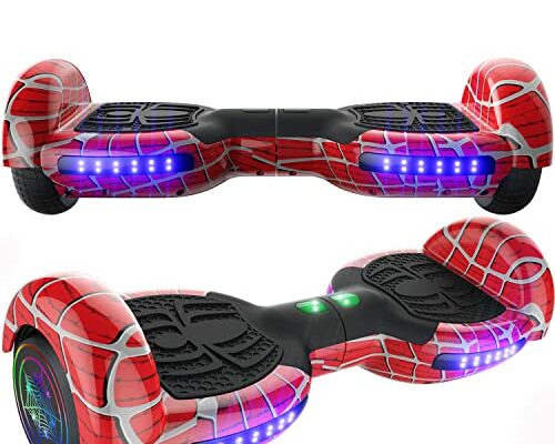 EMAXUSA, Spider-Pattern Hoverboard for Kids Ages 6-12, with Bluetooth Speaker and LED Lights 6.5" Hover Board, UL2272 Safety Certified (Red)