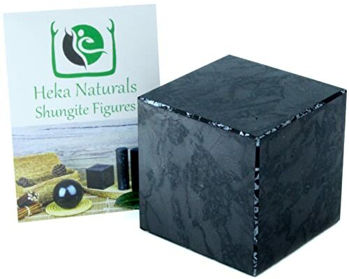 Heka Naturals Polished Shungite Black Crystal Cube | 2 Inch - Decorative Crystal Chakra Decor, Home Decor, Office Decor, Feng Shui Healing Stones Cube for Massage and Meditation