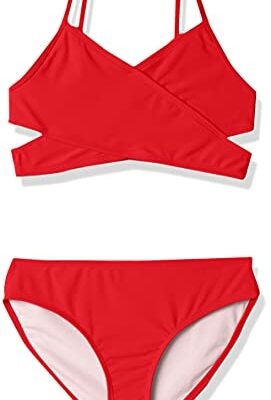 Kanu Surf Girls' Coral Reef Beach Sport Wrap Around Bikini 2-Piece Swimsuit, Solid Red, 12