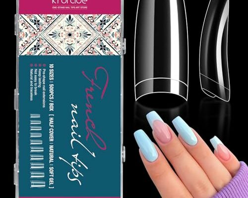 krofaue Clear Nail Tips - 500PCS Half Cover False Nails Tips 10 Sizes French Nails Tips Lady French Style Soft Gel Artificial Tip Manicure with Box for Nail Tips Art Salons and Home DIY