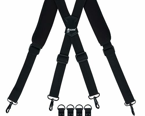 KUNN Tactical Duty Belt Suspenders with Metal Hook,Men Padded Police Harness for Duty Belt,Black