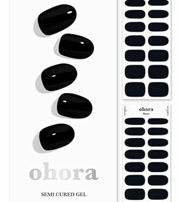 ohora Semi Cured Gel Nail Strips (N Onyx) - Dark, Solid, Works with Any UV/LED Nail Lamps, Salon-Quality, Long Lasting, Easy to Apply & Remove - Includes 2 Prep Pads, Nail File & Wooden Stick