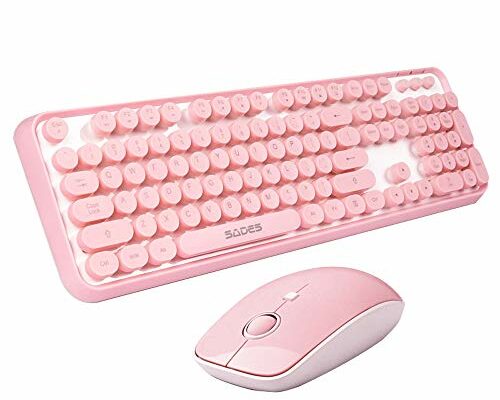 SADES V2020 Pink Wireless Keyboard with Round Keycaps,2.4GHz Dropout-Free Connection,Long Battery Life,Cute Wireless Moues for PC/Laptop/Mac(Pink)