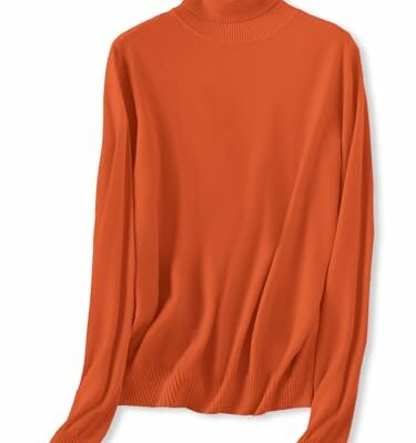 SANGTREE Women's Cashmere Turtleneck Long Sleeves Lightweight Pullover Sweater, Orange, Medium ，