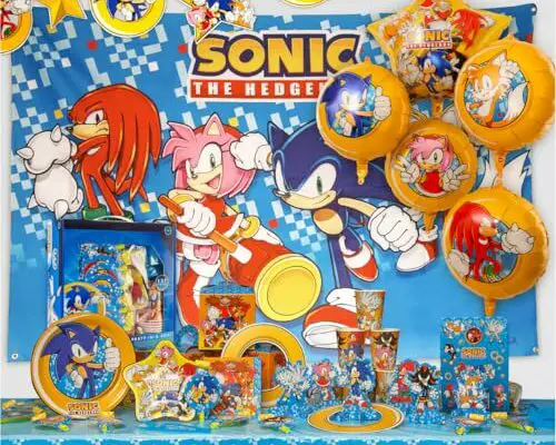 Sonic The Hedgehog Birthday Party Kit - Complete Supplies for 10, Video Game Themed Decorations, Licensed Banner, Plates, Cups, Balloons, Games, and Favors for Kids' Celebration