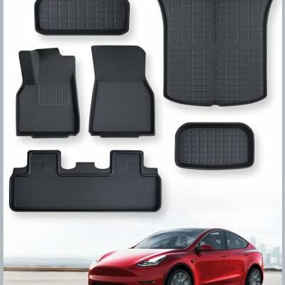 TAPTES Floor Mats Full Set for Tesla Model Y Accessories 2024 2023 2022 2021, XPE All Weather,For Model Y Floor Mats 2021-2024 Front Rear Trunk Cargo Liner Mat,Waterproof Interior Accessories 5 Seater