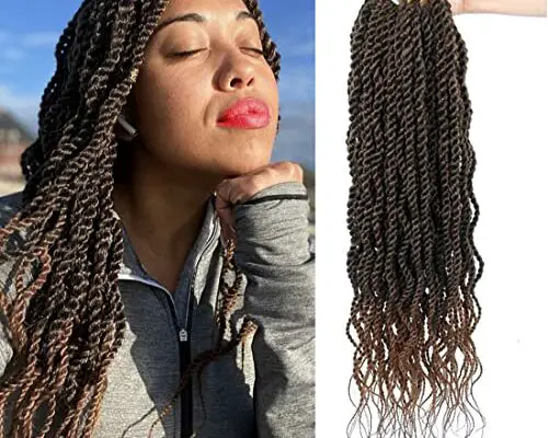 18Inch Wavy Senegalese Twist Crochet Hair Braids Wavy Ends Synthetic Hair Extension Curly Crochet Twist Braiding Hair (6Packs,#1B/30)