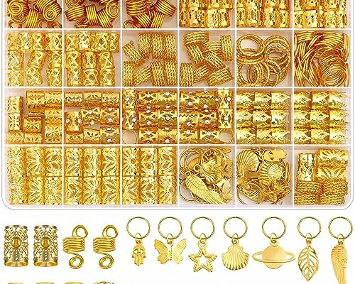 280 Pcs Hair Jewelry for Women, Hair Cuffs for Braids Loc Jewelry for Hair Dreadlocks, Adjustable Gold Hair Coils Rings Hair Jewelry for Braids Decoration for Dreadlock Accessories Hair Charms