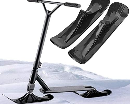 2Pcs/1 Set Snow Scooter Ski Sled, Snow Sled Ski Scooter Conversion Kit, Snow Sled Ski Scooter Kit, Fold Skate Board Outdoor Snow Scooter Sled Ski Attachment for Kids Ski Skate Board Sled Accessories