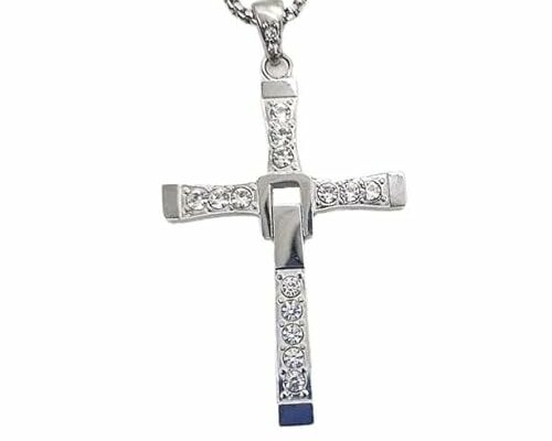 316L Stainless Steel, 18k Gold Plated Fast X Cross Necklace ~ Torreto's family Big necklace ~ Christianity Amulet Statement jewelry ✬✬✬By Fantasy World✬✬✬ (Silver)