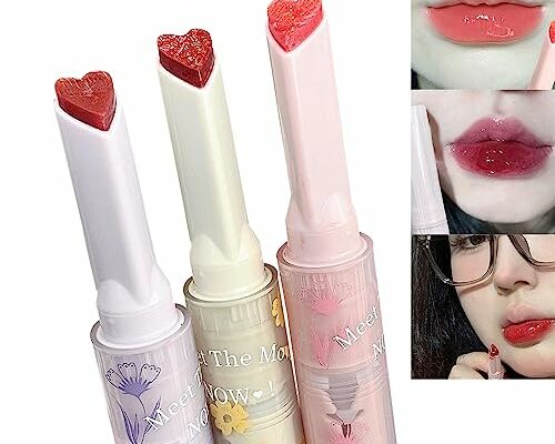 3 Colors Jelly Lipstick,Tinted Lip Gloss Heart Shape Lip Stain,Mirror Hydrating Jelly Love Lipstick,Long Lasting Moisturizing Tinted Lip Balm,Non-sticky,Vivid Color Glossy Lip Gloss Lip Makeup(4#5#6#)